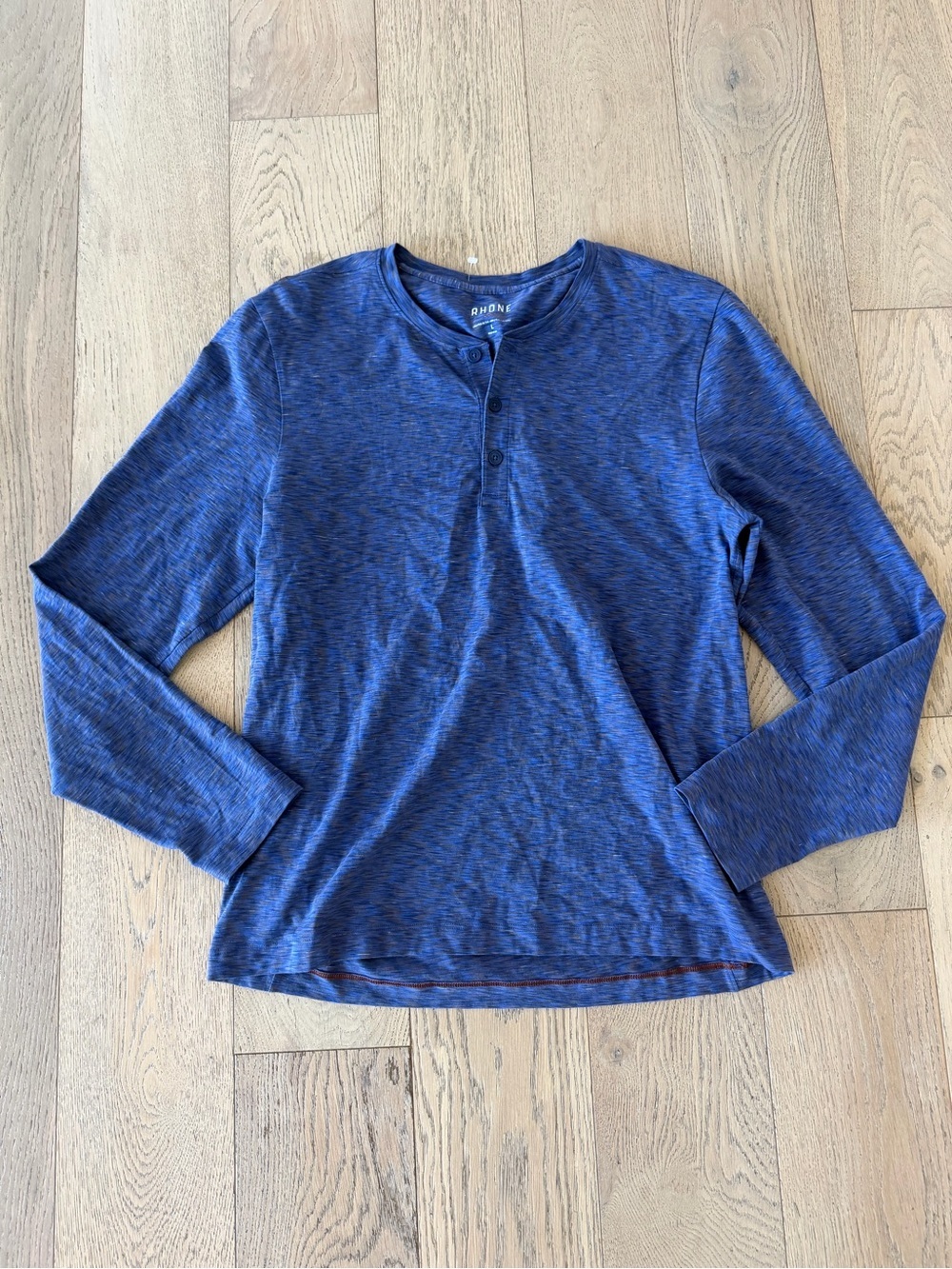 Rhone Men's Blue Space Dye Long Sleeve Henley Shirt Size Large